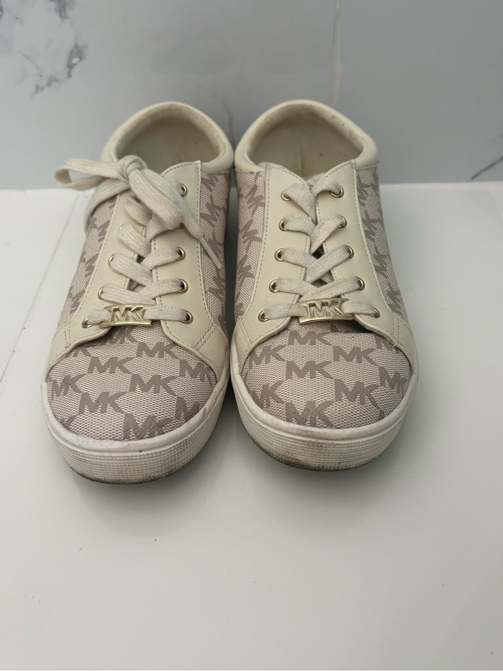 Michael Kors Kids Pink-Beige MK Logo Low-Top Sneakers